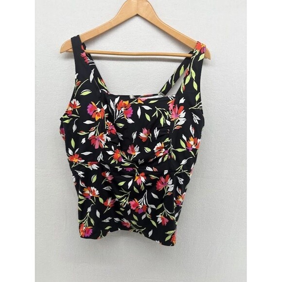 Lands End Women's Size 22W DD Bathing Suit Tankini Top Black Floral Wired - Picture 1 of 5